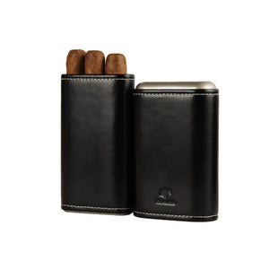 COHIBA Black Leather Spanish Cedar Lined Cigar Travel Holder Case