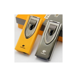 COHIBA Brand New High-end Popular Design Luxury 2 Torch Jet Flame Refillable Cigarette Cigar Lighter W/ Cigar Punch