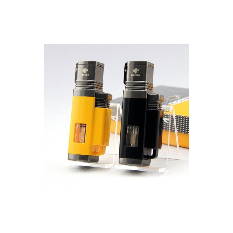 COHIBA Refillable Metal Gun Style Windproof 4 Torch Jet Red Flame Cigarette Cigar Gas Lighter W/ Punch